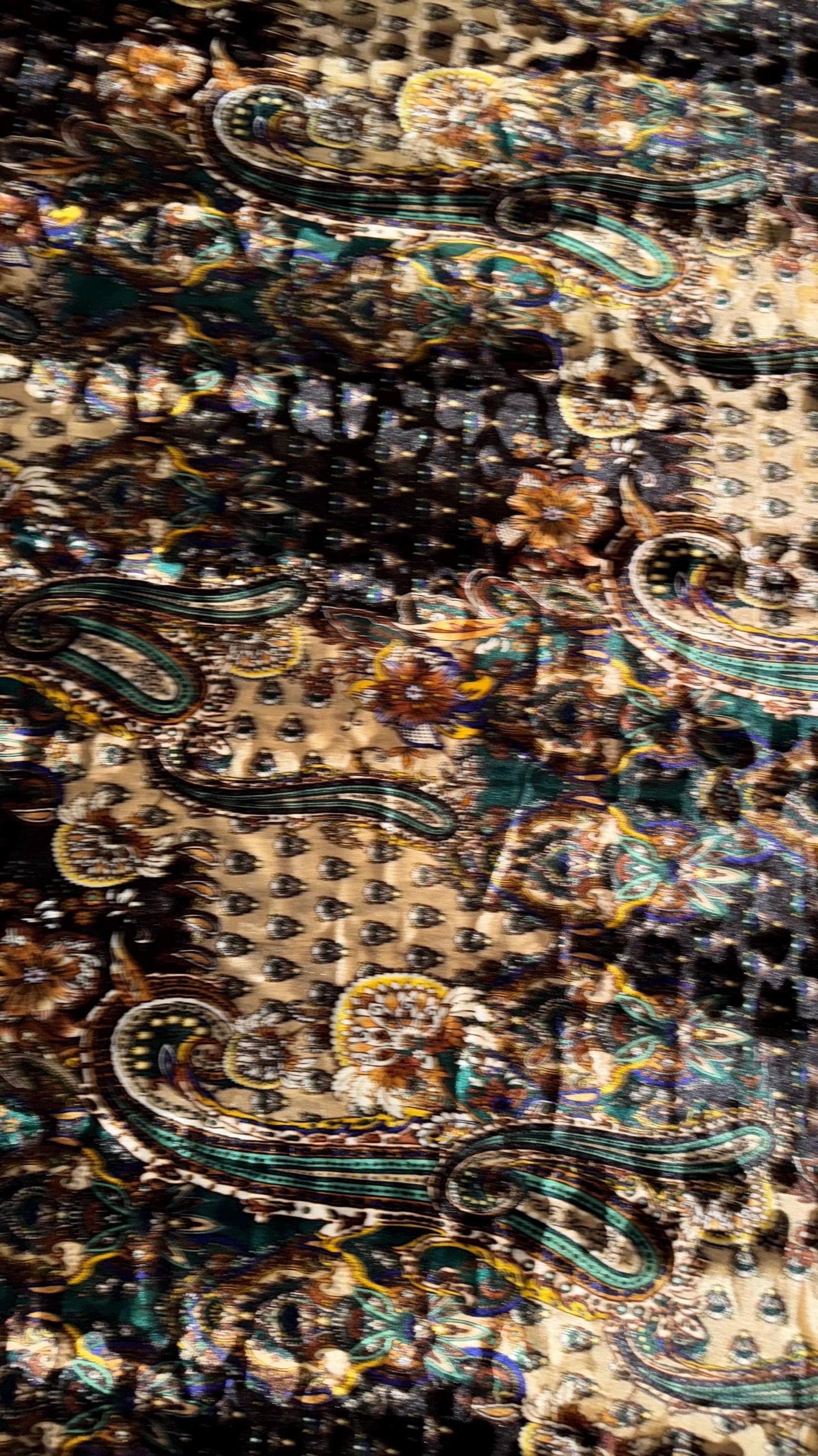 New Luxury paisley design print on stretch velvet Gold Multicolor 4-way stretch 58/60” Sold by the YD. Ships Worldwide from Los Angeles CA