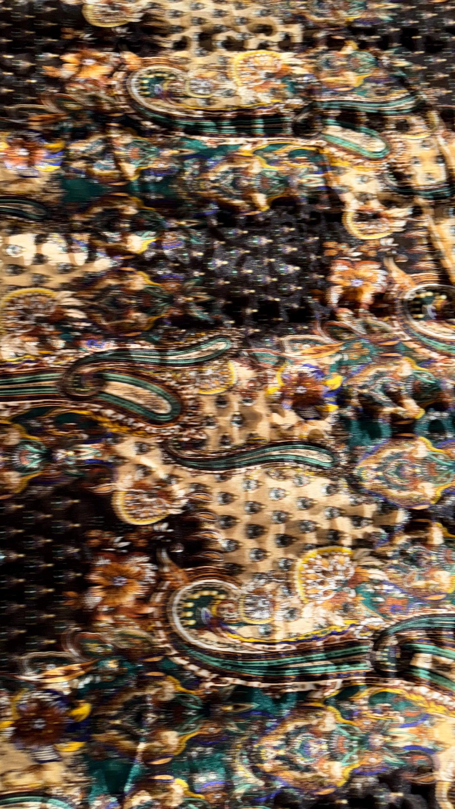 New Luxury paisley design print on stretch velvet Gold Multicolor 4-way stretch 58/60” Sold by the YD. Ships Worldwide from Los Angeles CA