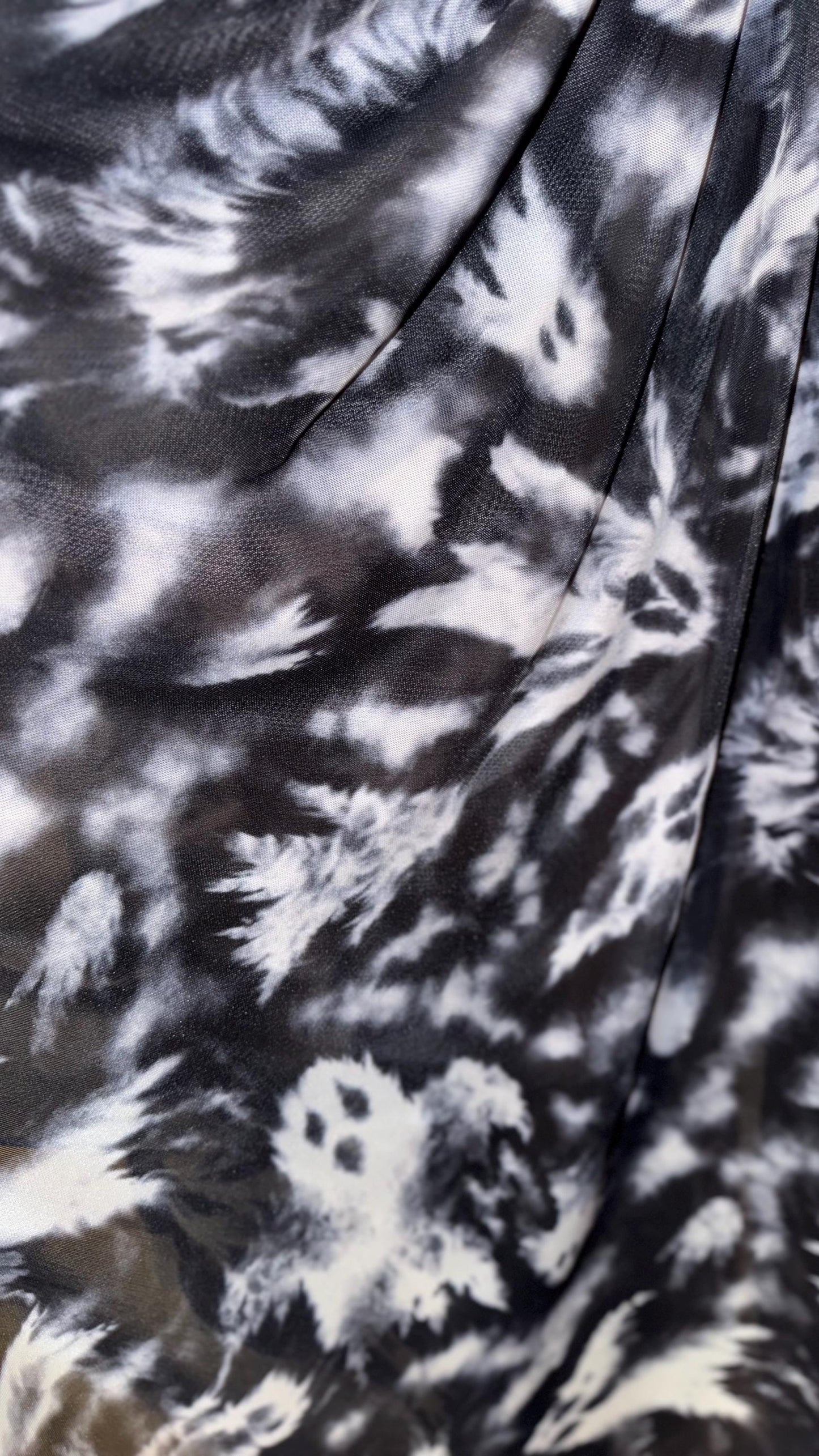 Ghost design print on best quality of nylon spandex and power mesh nylon spandex 4-way stretch 58/60” Sold by the YD. Ships worldwide
