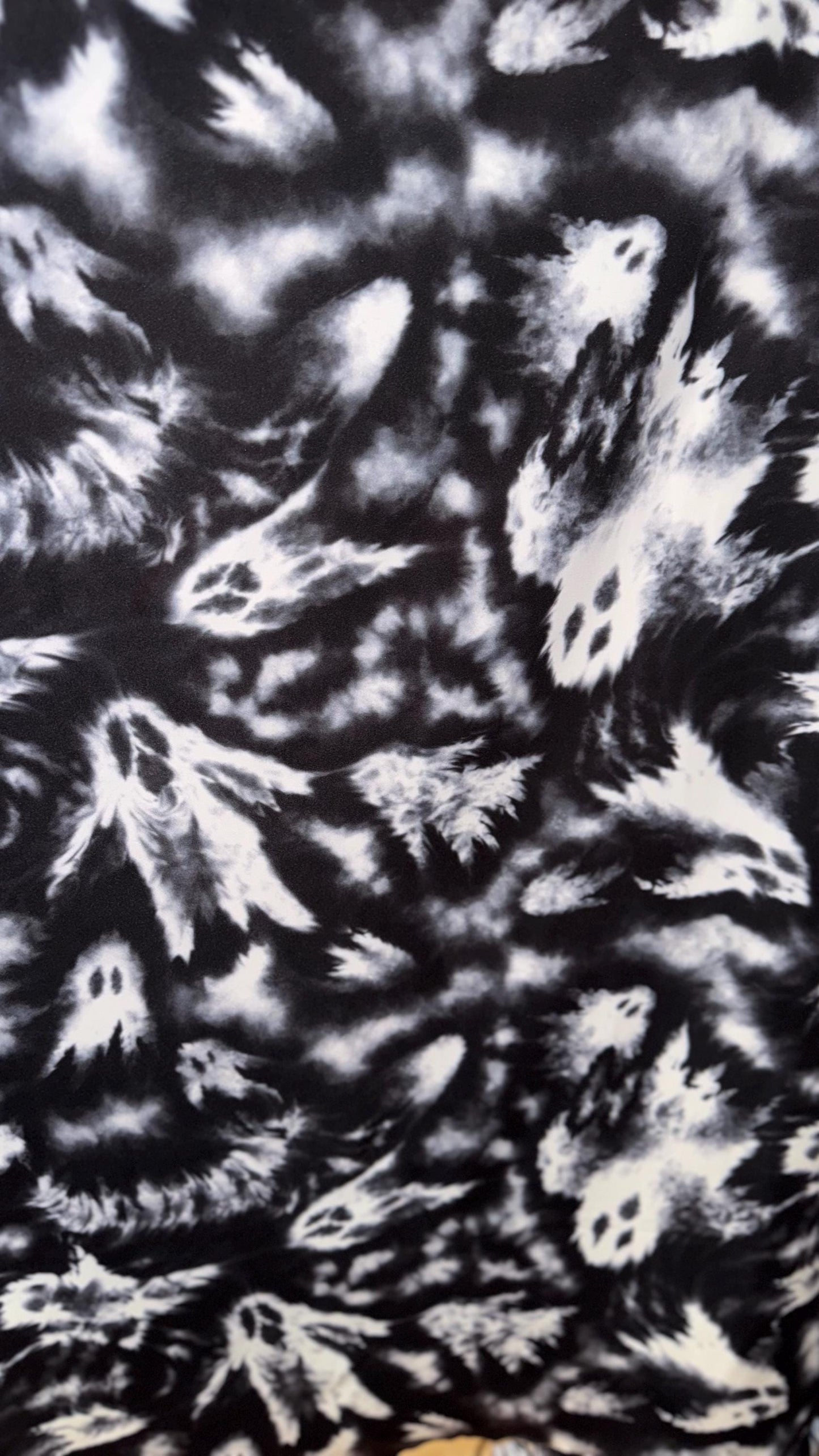 Ghost design print on best quality of nylon spandex and power mesh nylon spandex 4-way stretch 58/60” Sold by the YD. Ships worldwide