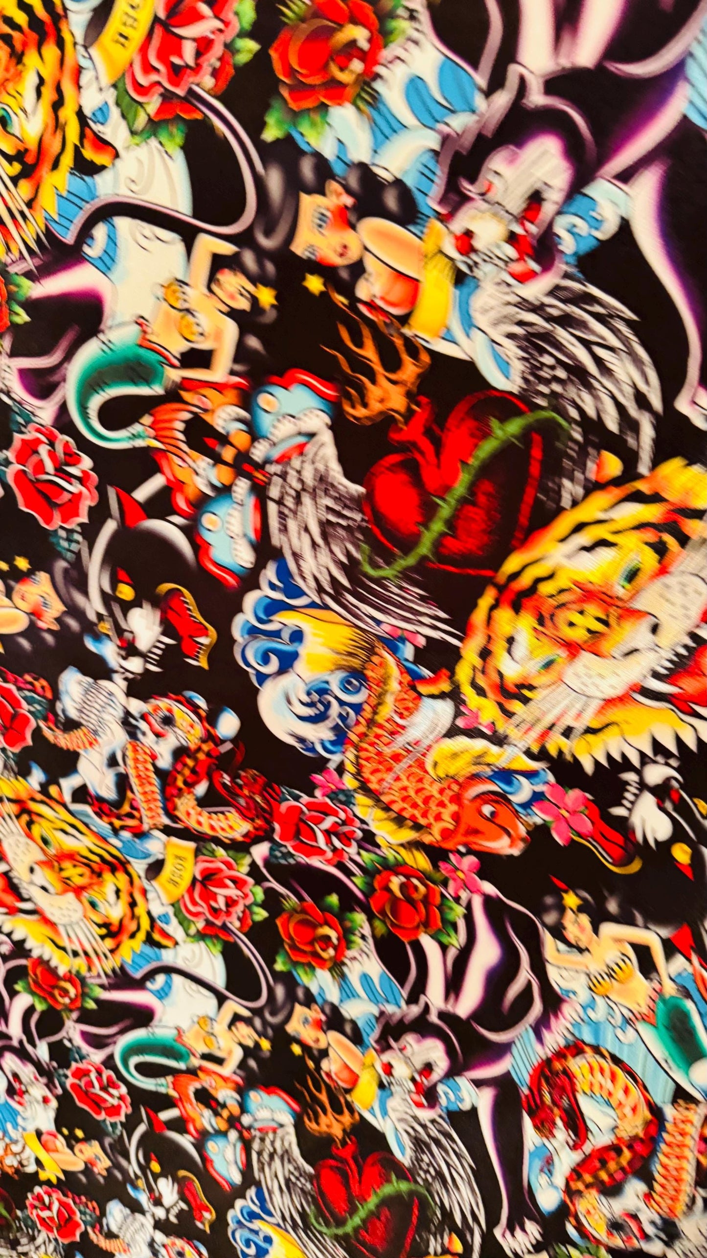 Deluxe Japanese Tattoo design print on Crepe Back Luxury satin non stretch  58/60” High Quality fabrics by AlexLAFabrics