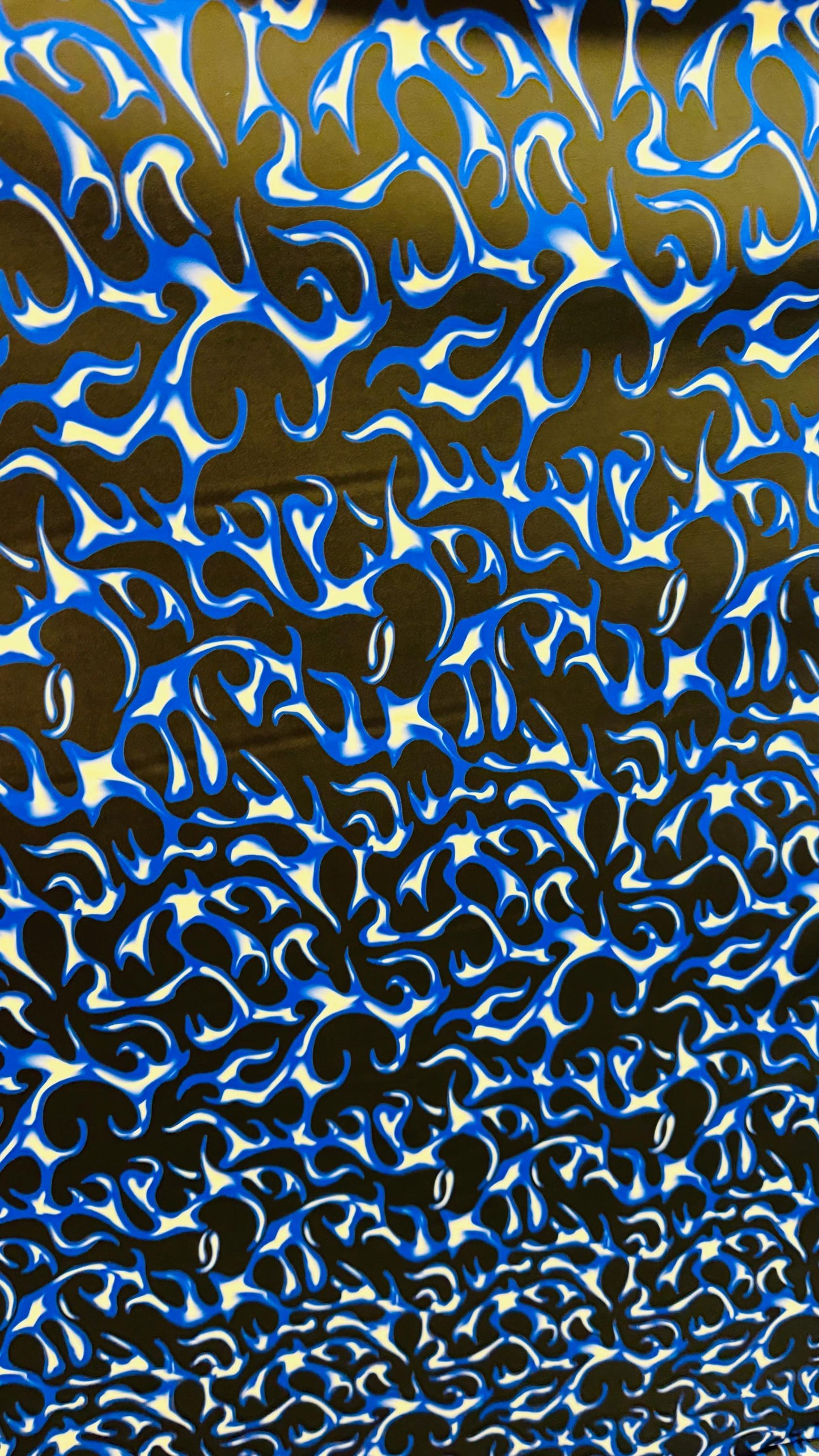 Hot flame design Sapphire/Black print on heavy nylon spandex 4way stretch 58/60" Sold by the YD. Ships worldwide from Los Angeles California