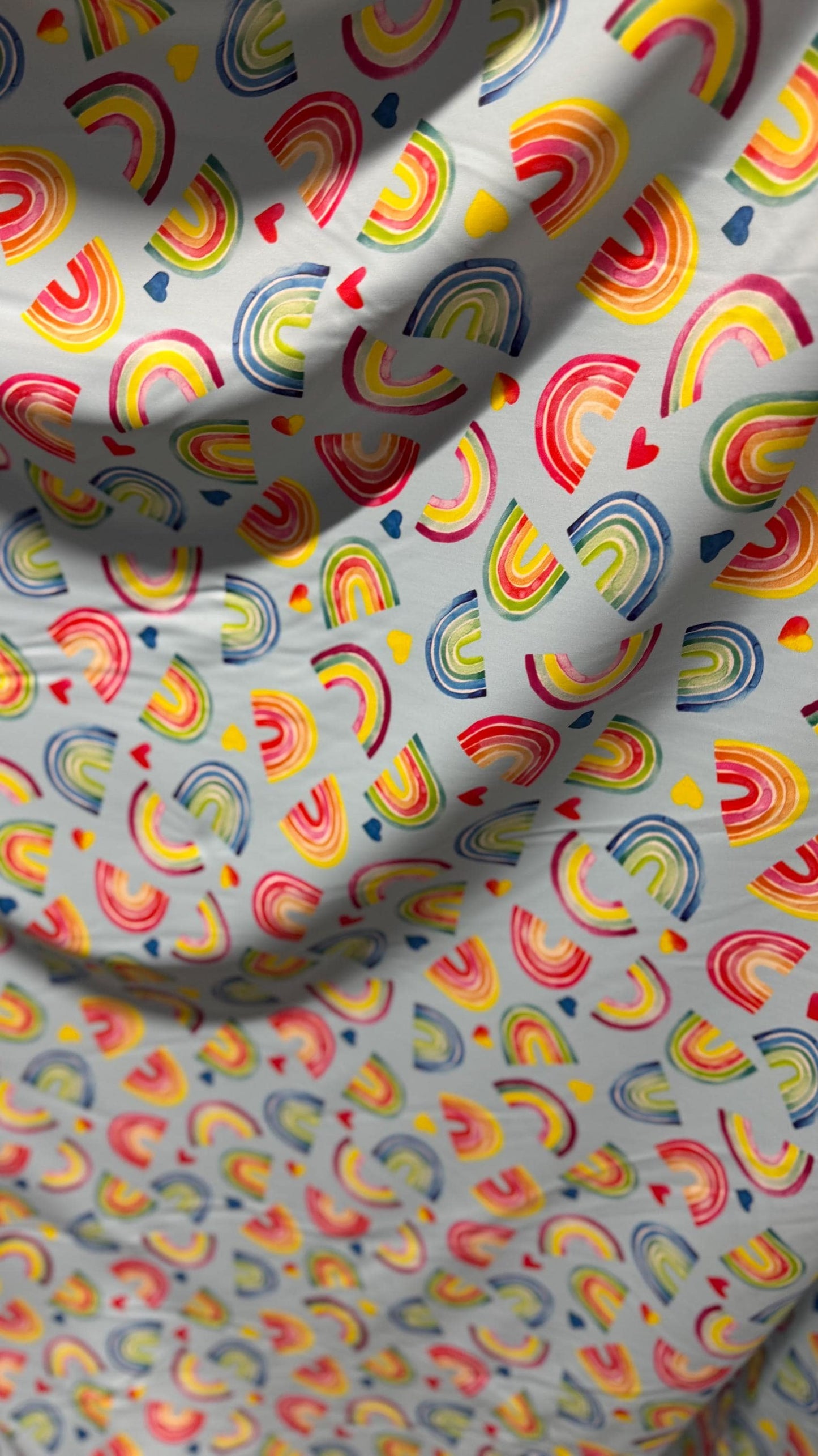 New Lovely Rainbow design  print on nylon spandex 4way Stretch 58/60" Sold by the YD. Ships worldwide from Los Ángeles California USA.