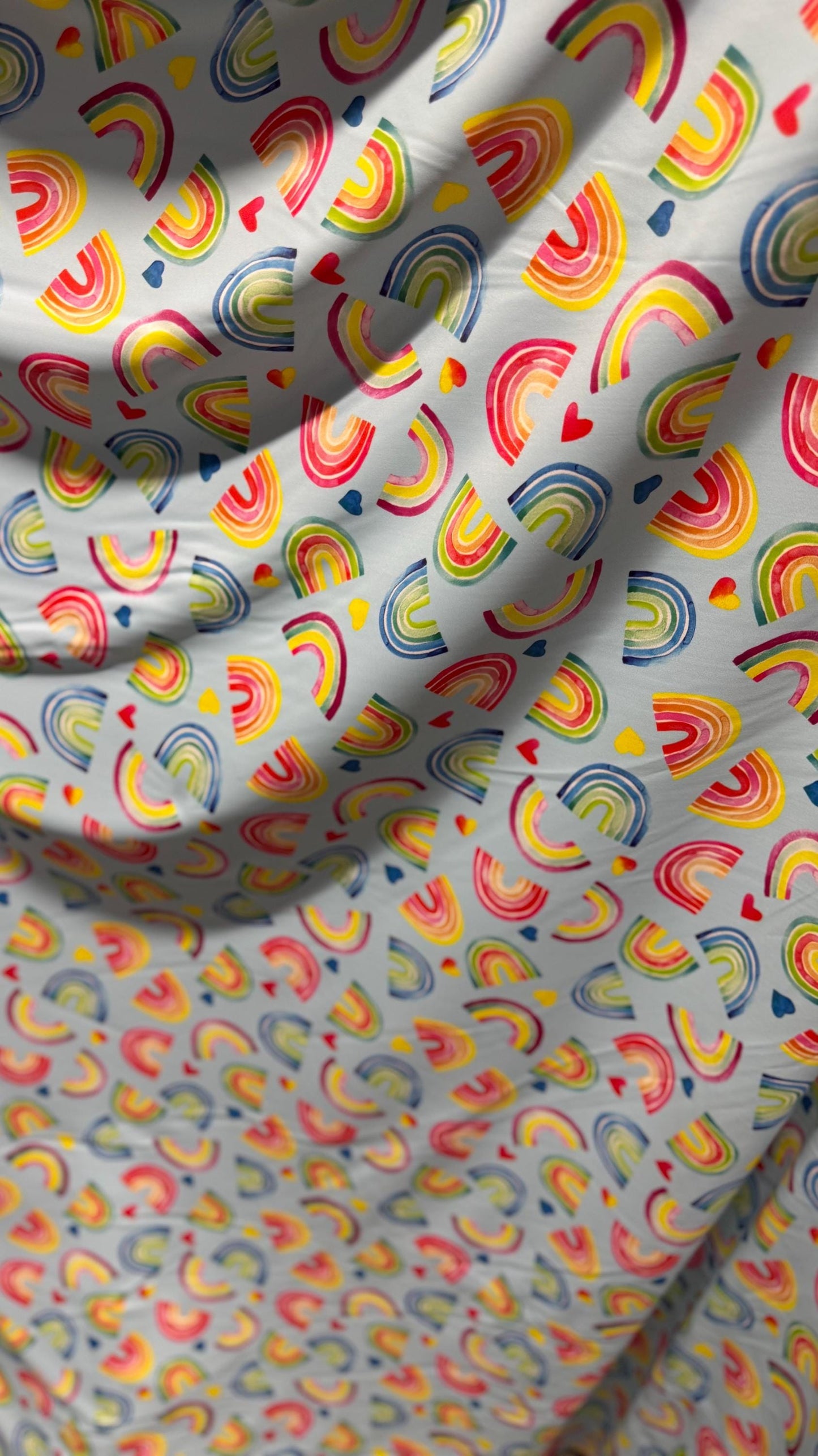New Lovely Rainbow design  print on nylon spandex 4way Stretch 58/60" Sold by the YD. Ships worldwide from Los Ángeles California USA.