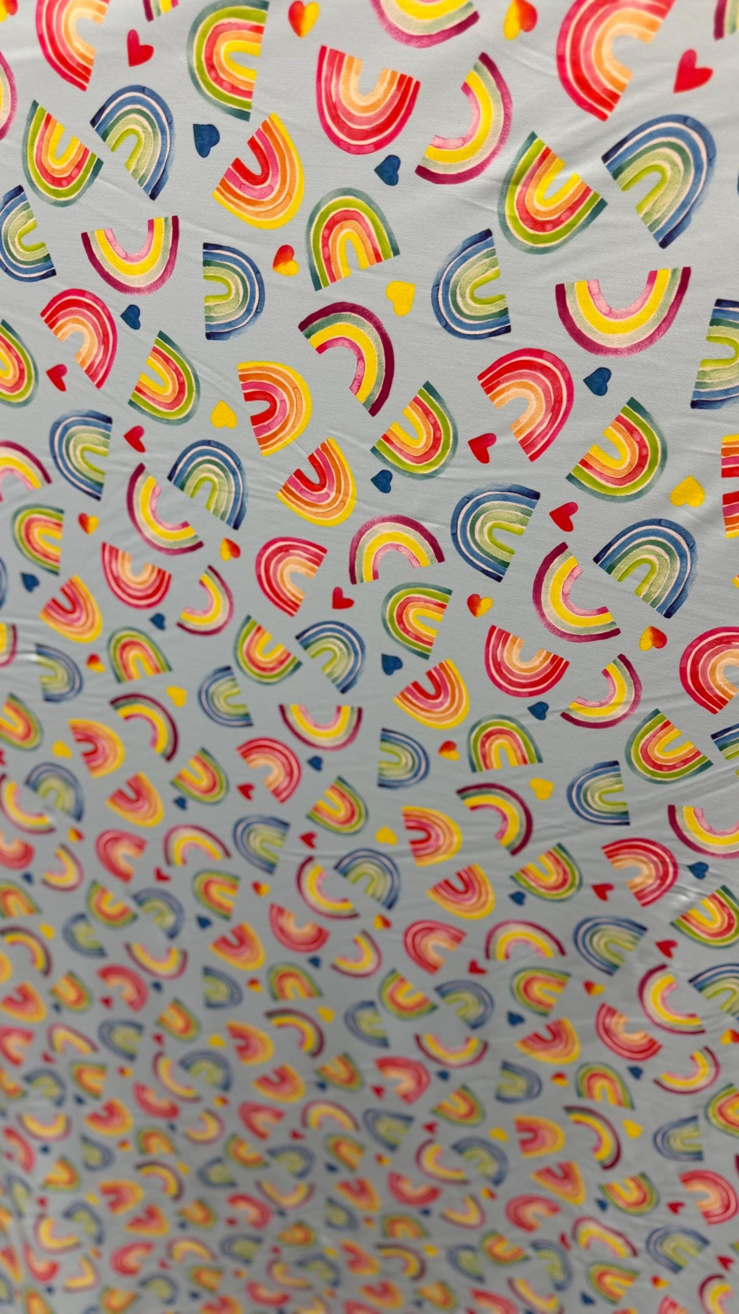 New Lovely Rainbow design  print on nylon spandex 4way Stretch 58/60" Sold by the YD. Ships worldwide from Los Ángeles California USA.