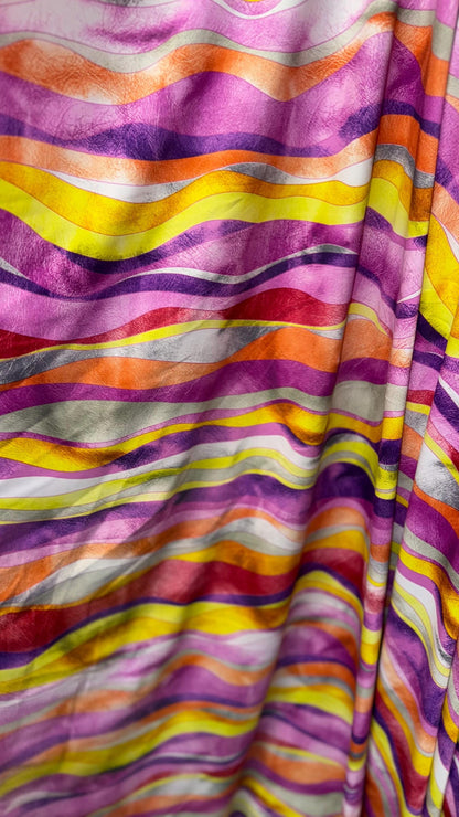 New abstract Wavy design print on great quality of Nylon spandex 4-way stretch 58/60” Sold by the YD. Ships worldwide from Los Angeles CA
