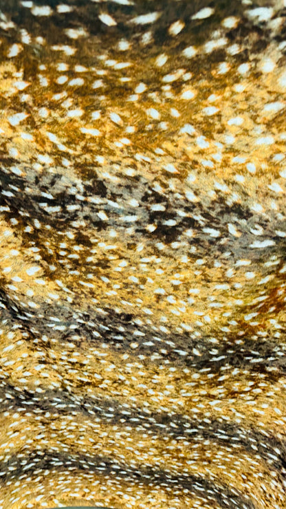 Bambi Exotic design animal print on stretch velvet best quality 58/60” Sold by the YD. Ships worldwide from Los Angeles California USA.