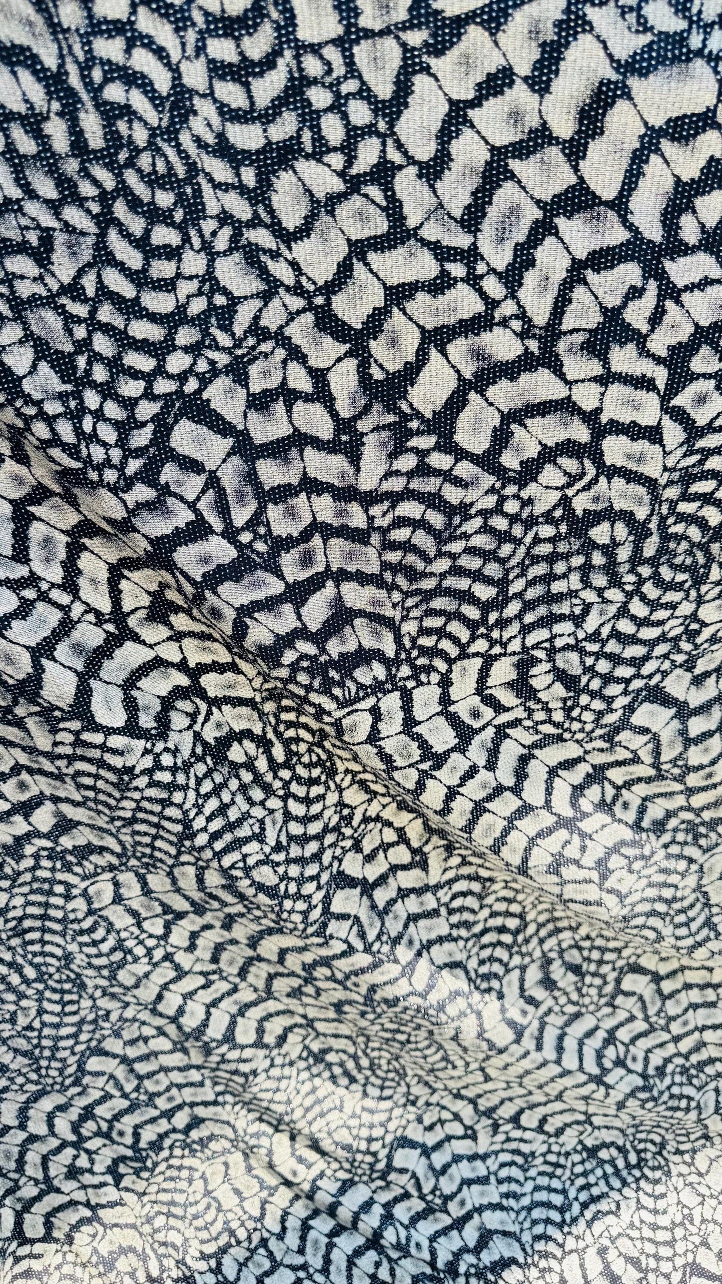 New Exotic Abstract Animal design foil on slinky spandex 4way stretch 58/60" Sold by the YD. Ships worldwide from Los Angeles California USA