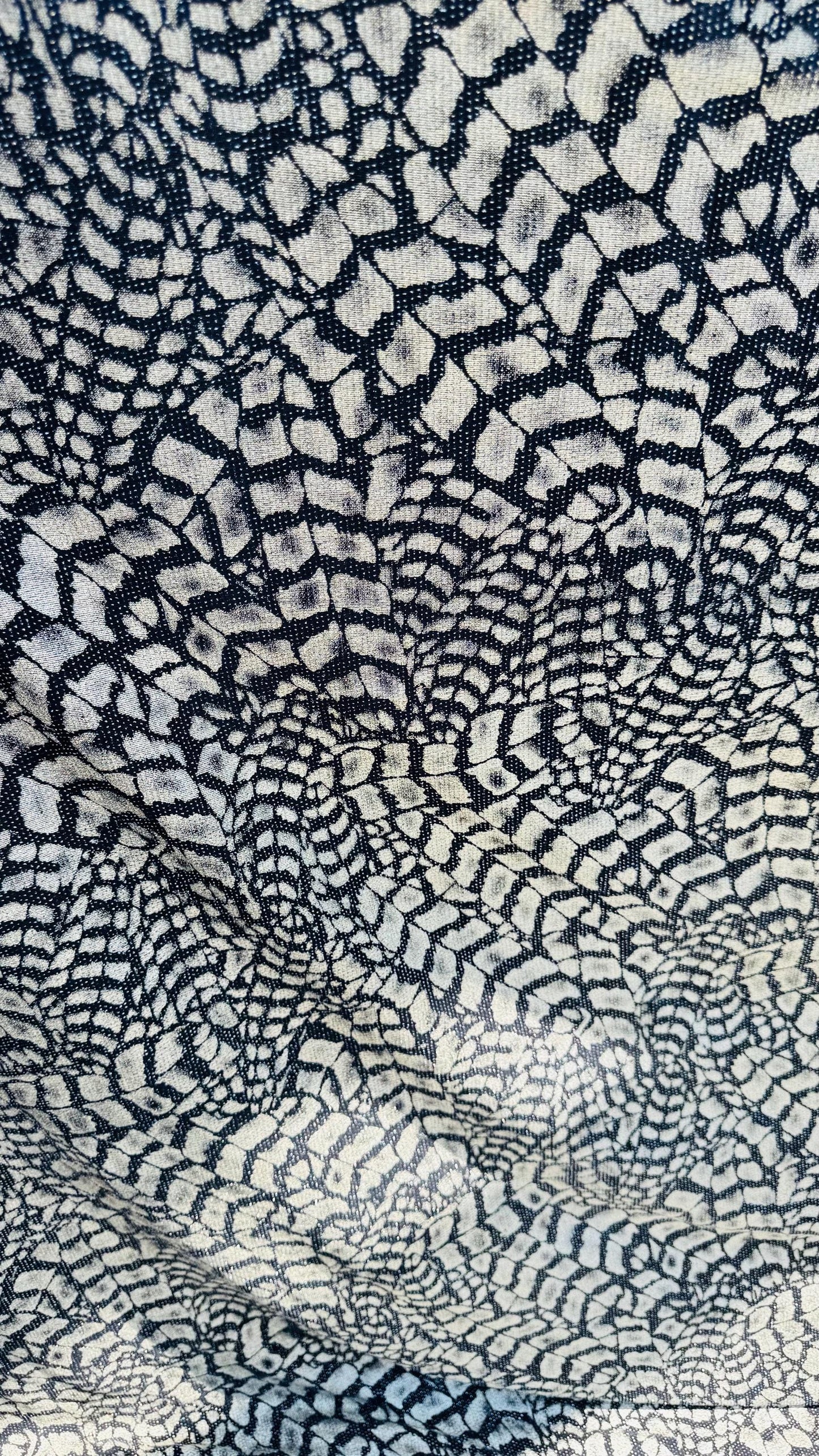 New Exotic Abstract Animal design foil on slinky spandex 4way stretch 58/60" Sold by the YD. Ships worldwide from Los Angeles California USA
