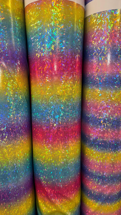 Rainbow Design hologram Shattered Glass metallic nylon spandex 4-way stretch 58/60" Sold by the YD.  Ships worldwide From Los Angeles CA USA