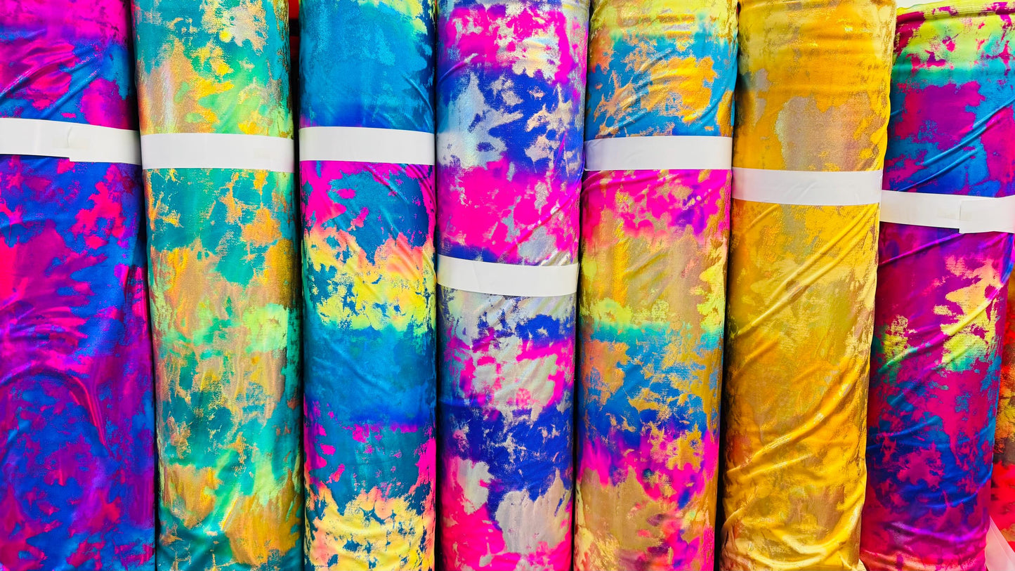 New Splattered lava abstract design Iridescent metallic nylon spandex 4-way stretch 58/60" Sold by the YD. Ships worldwide from Los Angeles