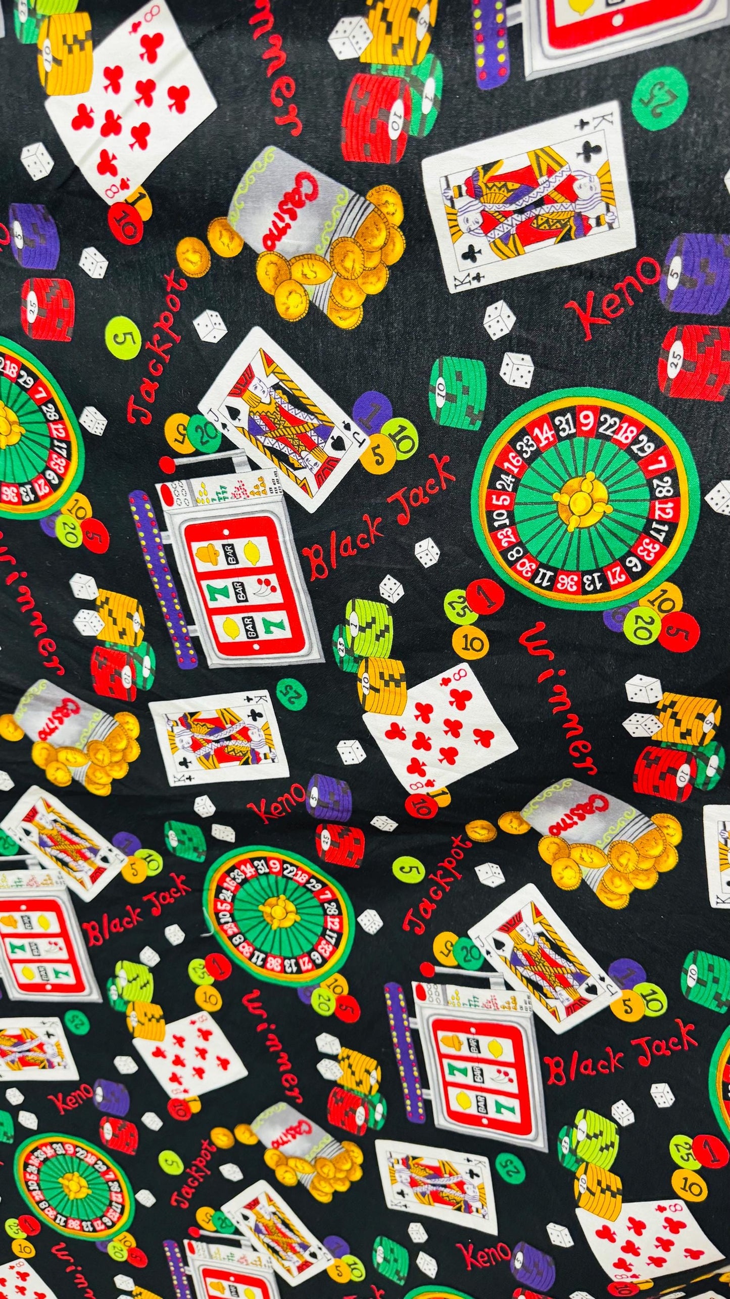 100% cotton Casino Vegas design print on great quality of cotton soft fabric 44/45” Sold by the YD. Ships worldwide from Los Angeles CA USA