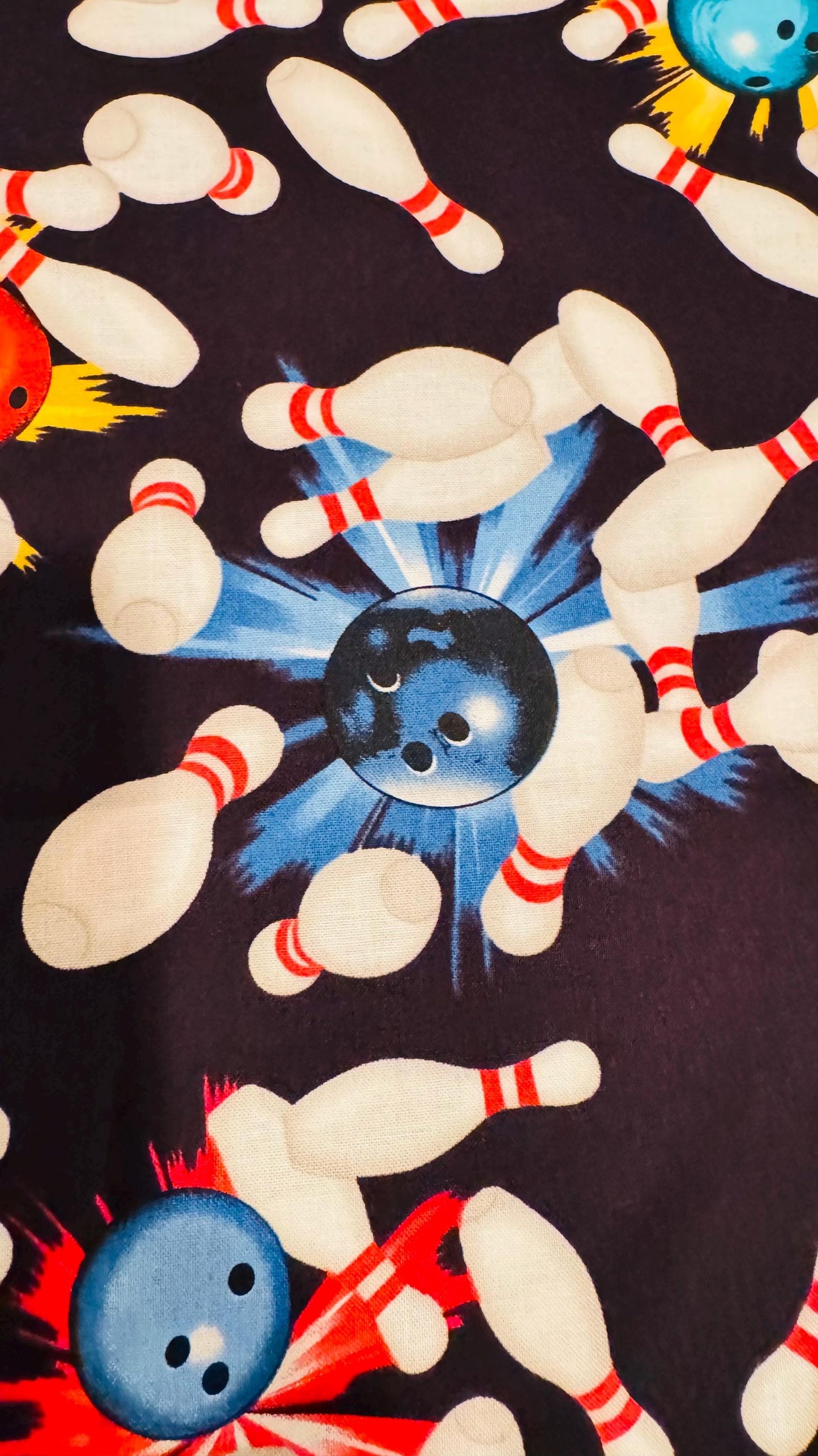 100% cotton Bowling design print on great quality of cotton soft fabric 44/45” Sold by the YD. Ships worldwide from Los Angeles CA USA
