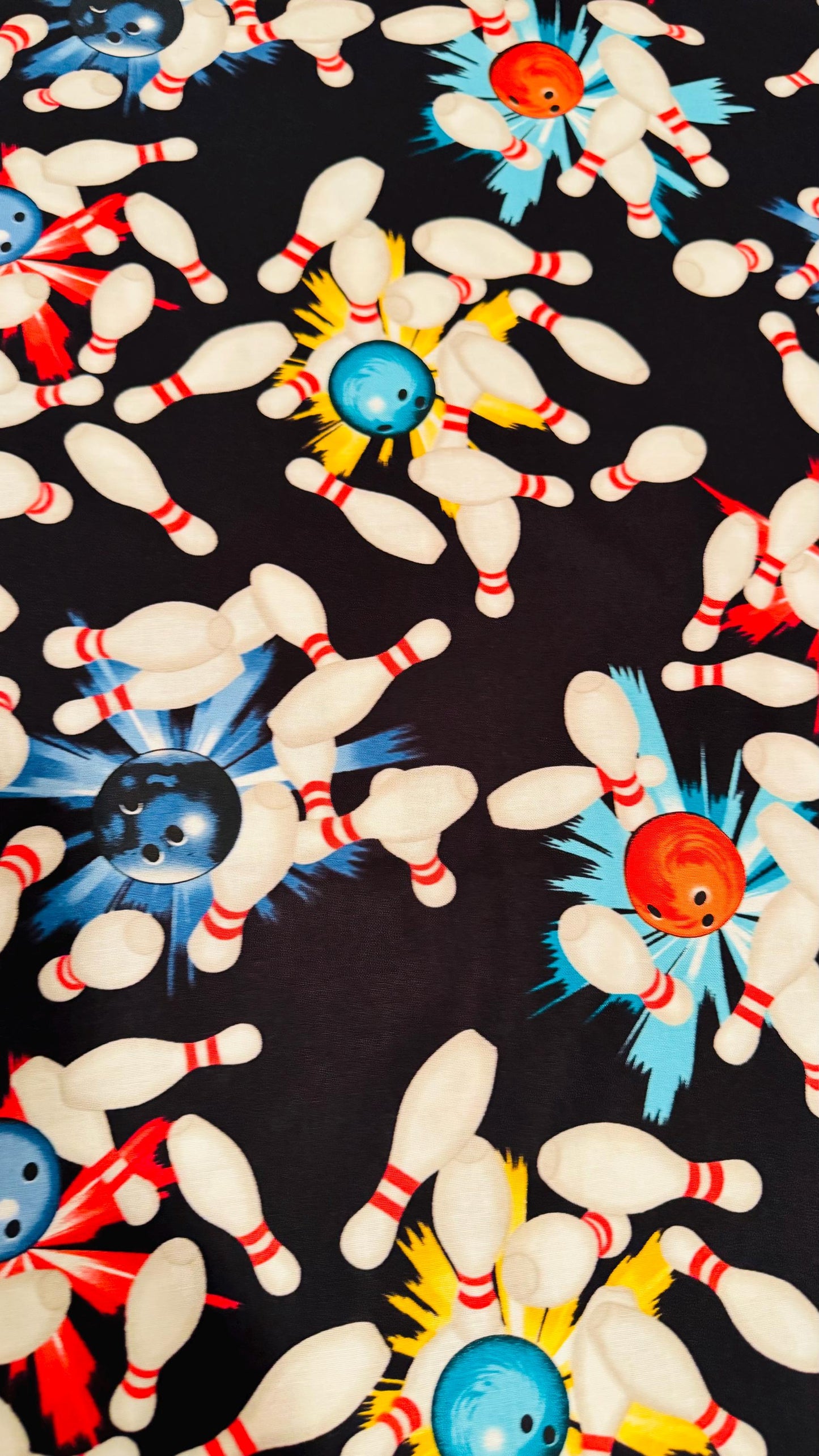 100% cotton Bowling design print on great quality of cotton soft fabric 44/45” Sold by the YD. Ships worldwide from Los Angeles CA USA