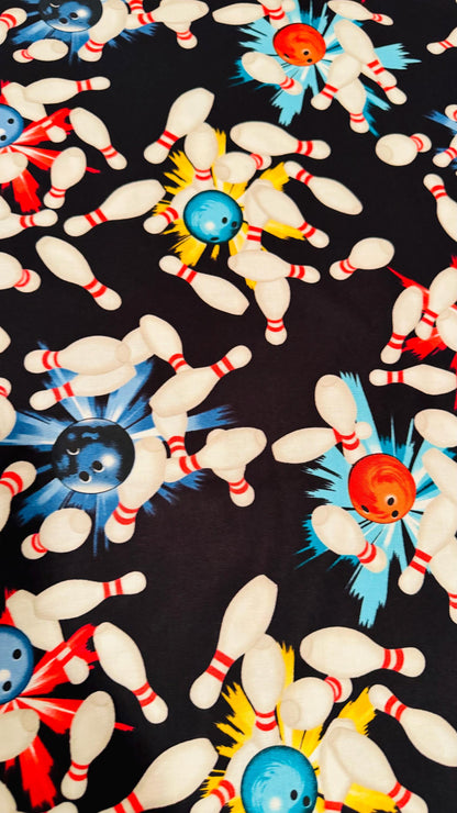 100% cotton Bowling design print on great quality of cotton soft fabric 44/45” Sold by the YD. Ships worldwide from Los Angeles CA USA