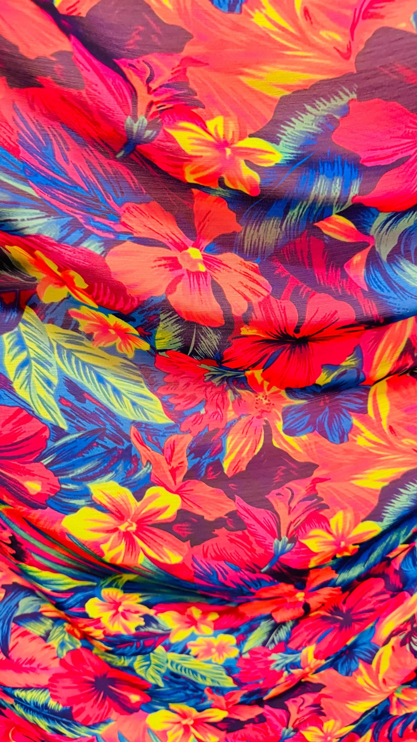 New Hawaiian Tropical design Multicolor print on great quality of high multi chiffon silky quality non stretch 58/60” Sold by the YD.
