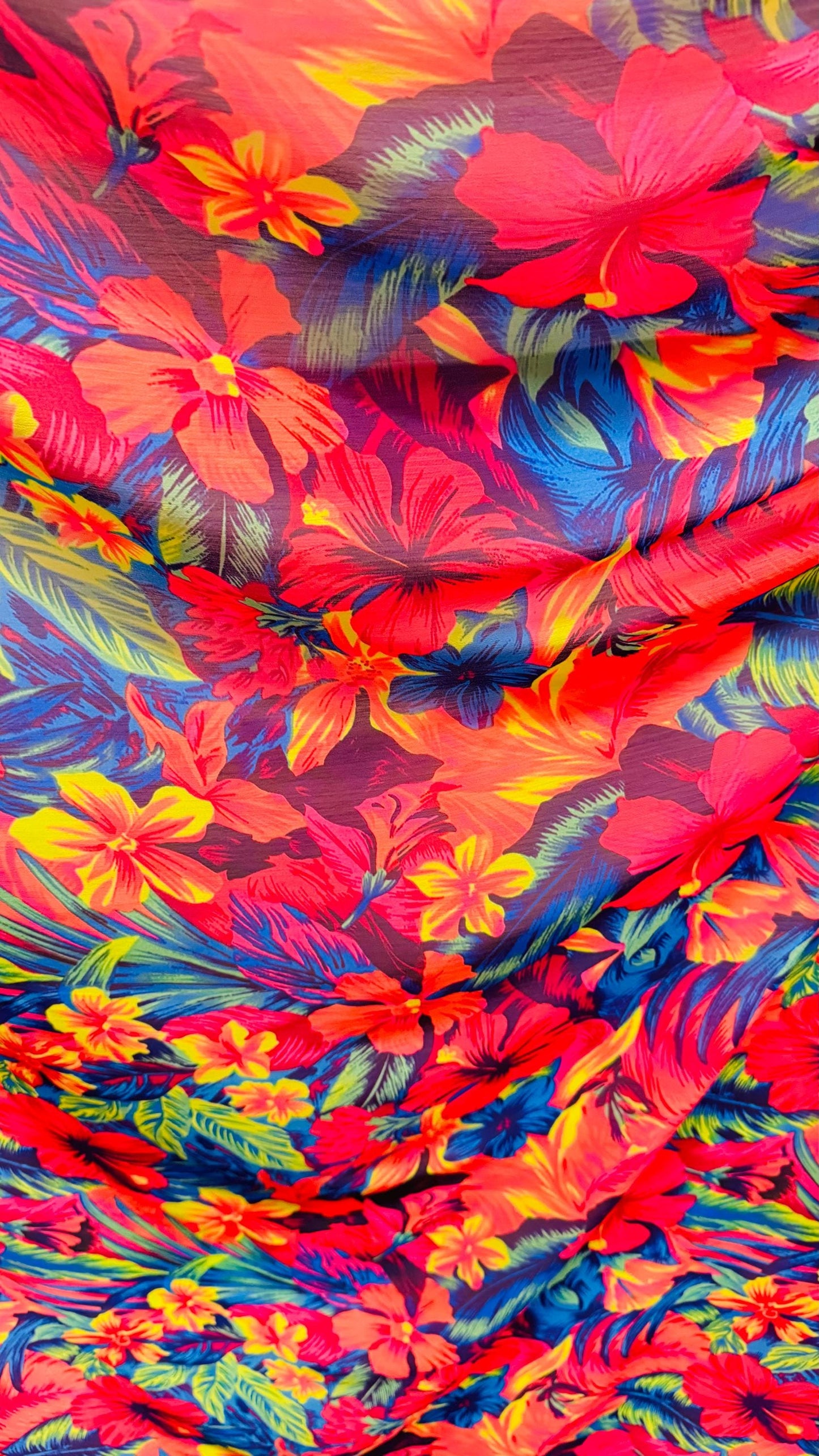 New Hawaiian Tropical design Multicolor print on great quality of high multi chiffon silky quality non stretch 58/60” Sold by the YD.