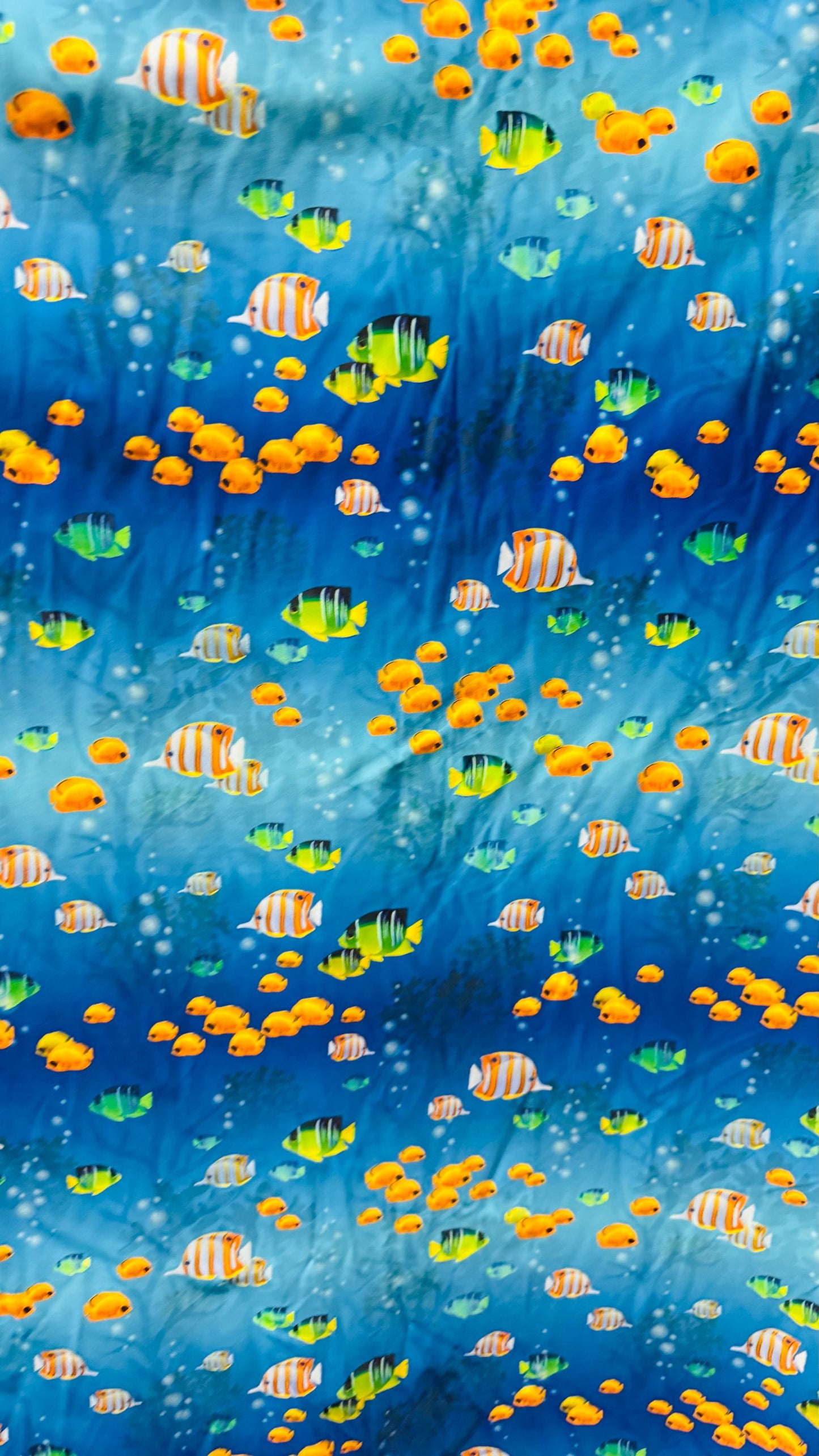 Aquarium design Blue/Multicolor print in nylon  spandex 4way stretch 58/60" sold by the yd. Ships worldwide from Los Angeles California USA