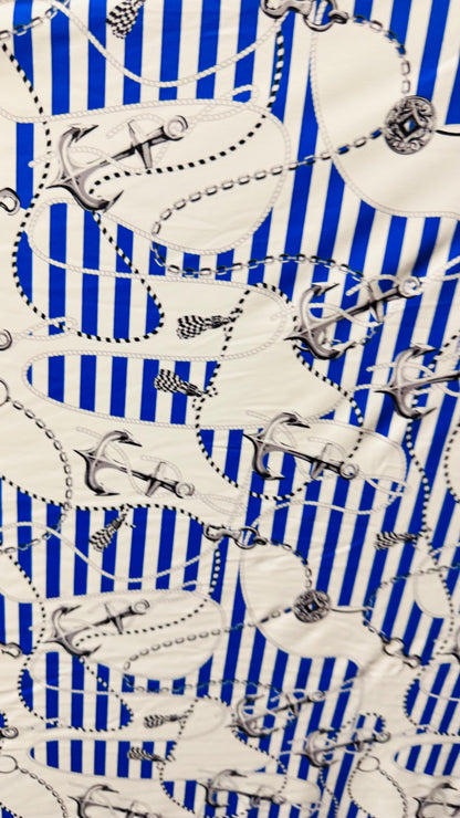 New Anchor Stripes design Blue/White great quality of nylon spandex 4-way stretch 58/60” Sold by the YD. Ships worldwide From Los Angeles