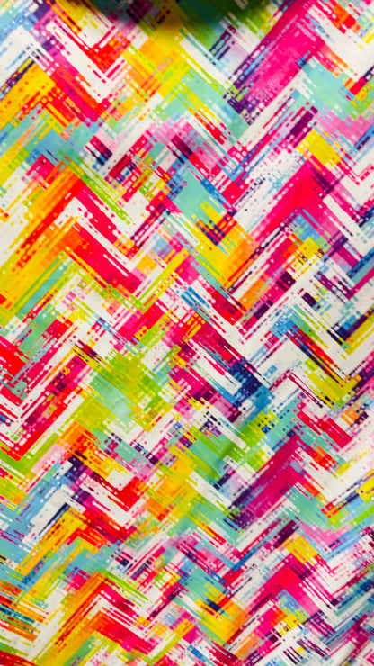 New 3D Abstract design multicolor on nylon spandex 4 way stretch 58/60"  Sold by the YD. Ships worldwide from Los Angeles California USA