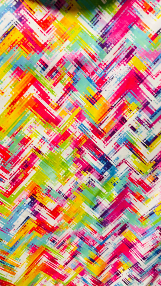 New 3D Abstract design multicolor on nylon spandex 4 way stretch 58/60"  Sold by the YD. Ships worldwide from Los Angeles California USA