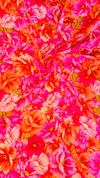 New Lovely Flowers design Pink/Coral  print on great quality of silky high multi chiffon non stretch 58/60” Sold by the YD. Ships worldwide