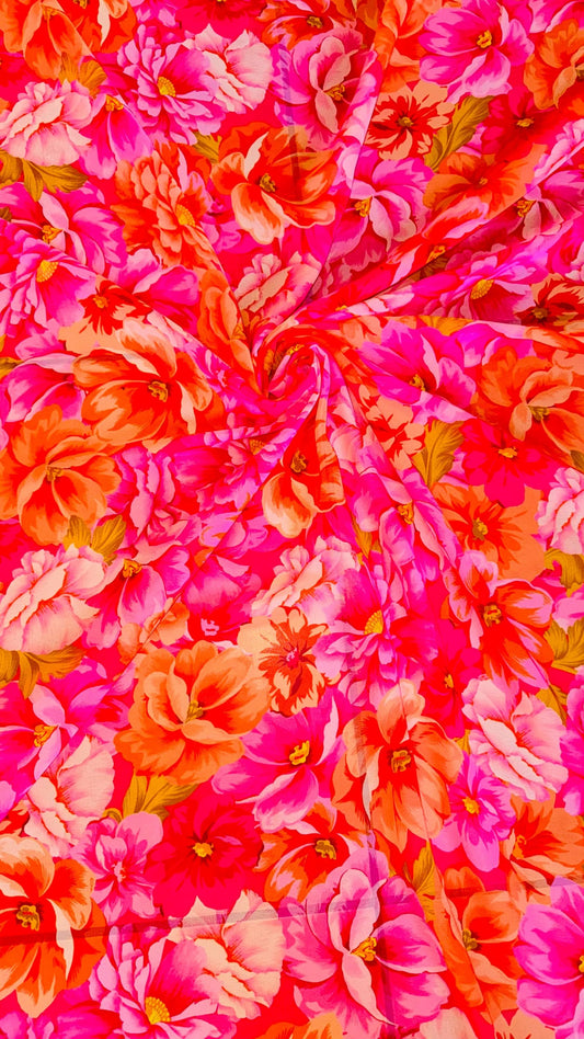 New Lovely Flowers design Pink/Coral  print on great quality of silky high multi chiffon non stretch 58/60” Sold by the YD. Ships worldwide