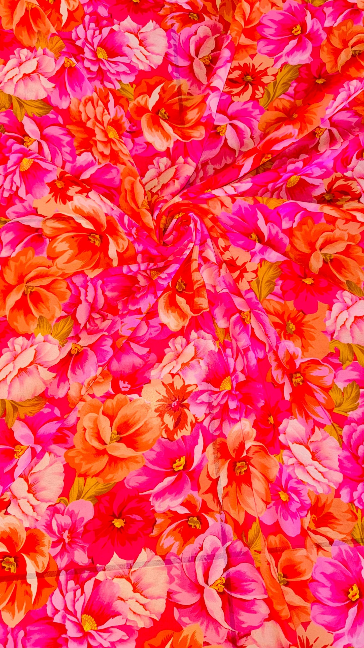 New Lovely Flowers design Pink/Coral  print on great quality of silky high multi chiffon non stretch 58/60” Sold by the YD. Ships worldwide