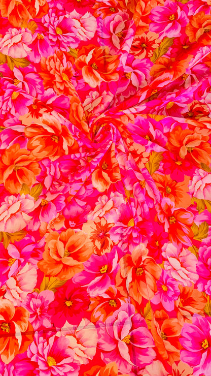 New Lovely Flowers design Pink/Coral  print on great quality of silky high multi chiffon non stretch 58/60” Sold by the YD. Ships worldwide