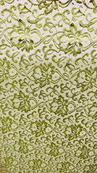 New Victoria Sage Stretch lace design best quality of stretch lace 55/57” Sold by the YD. Ships Worldwide from Los Ángeles California USA