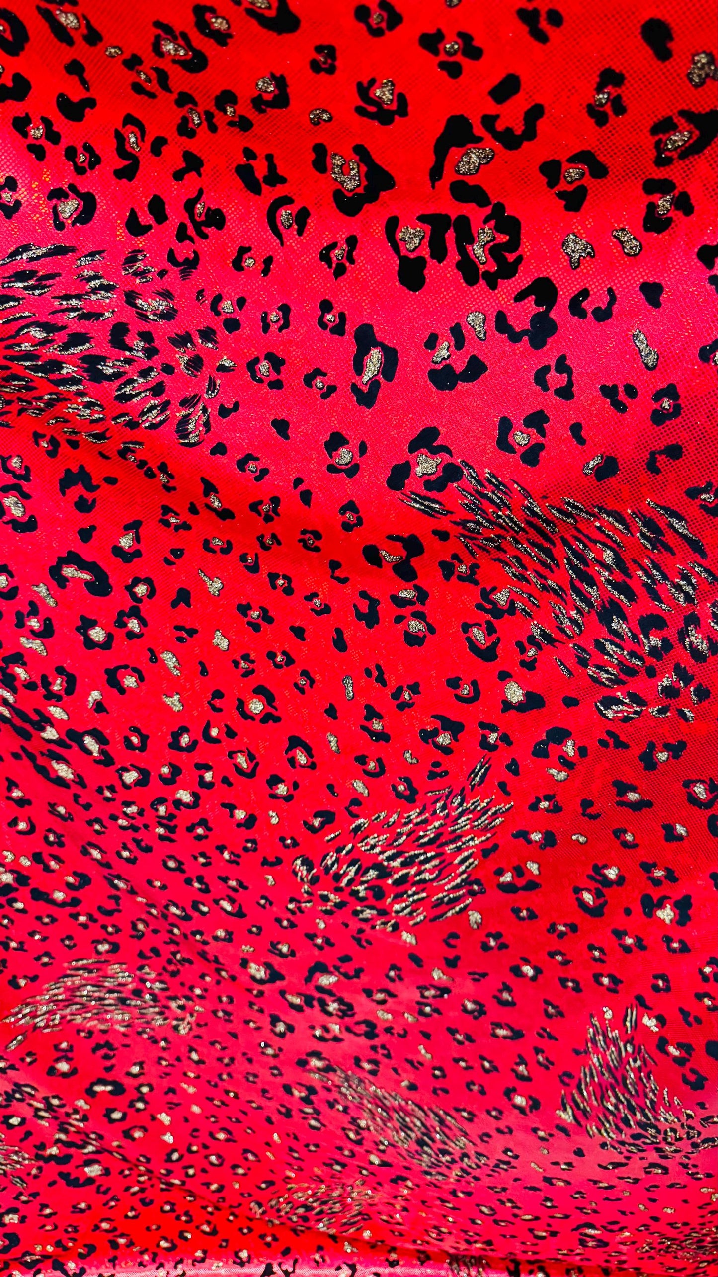 NEW Jaguar design flocking on hologrm broken glasss metallic 4way strech nylon spandex sold by the yd. Ships from Los Angeles California USA