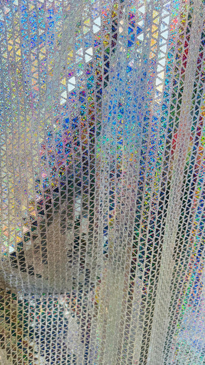 New Triangle Geometric Hologram sequins on metallic base non stretch 44/45" Sold by the YD. Ships worldwide from Los Angeles California USA