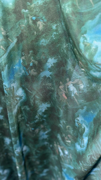 New Divine celestial Taupe and Hunter green color  print on great quality of nylon power mesh 4-way stretch 58/60” Sold by the YD.
