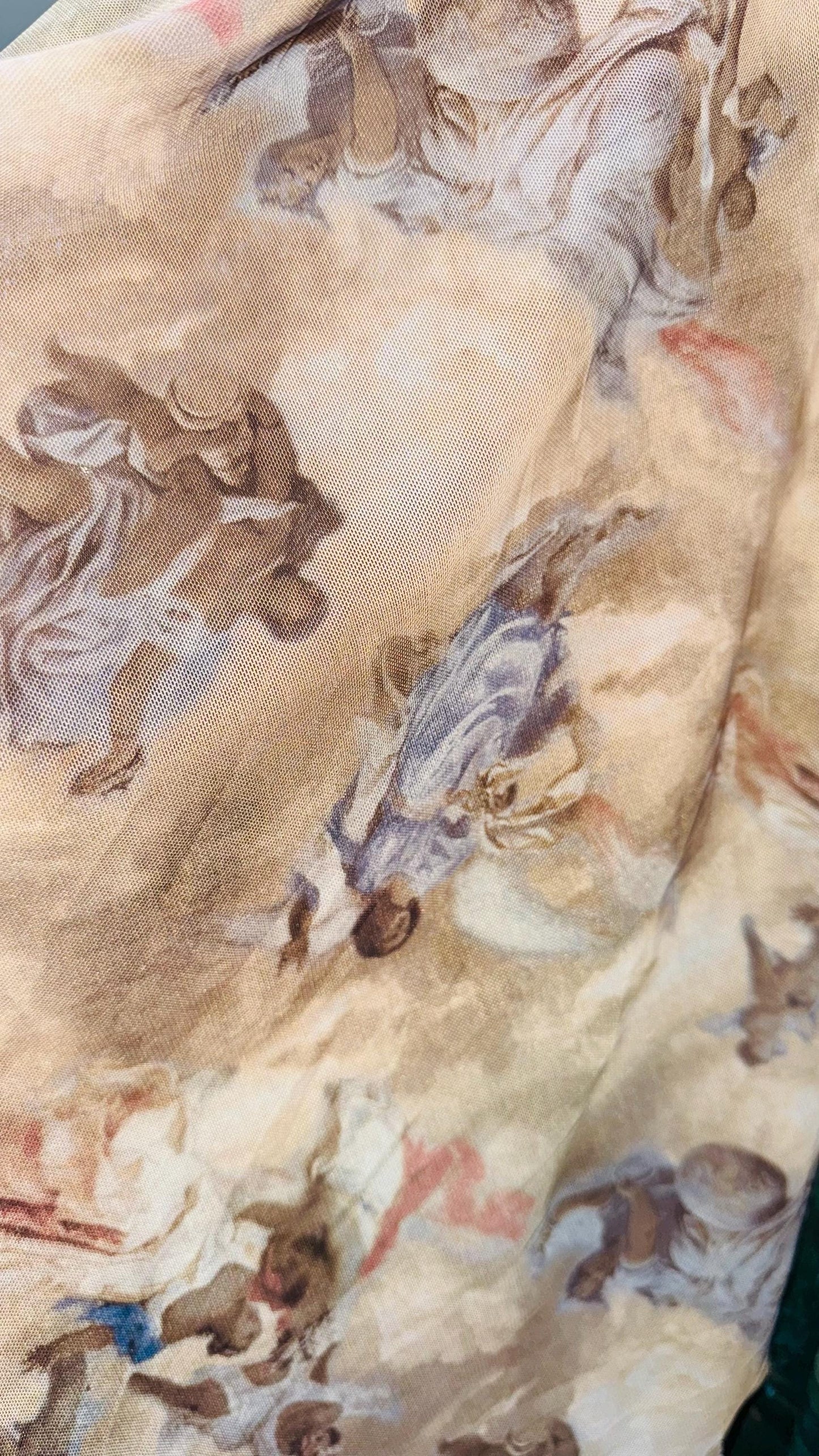 New Divine celestial Taupe and Hunter green color  print on great quality of nylon power mesh 4-way stretch 58/60” Sold by the YD.