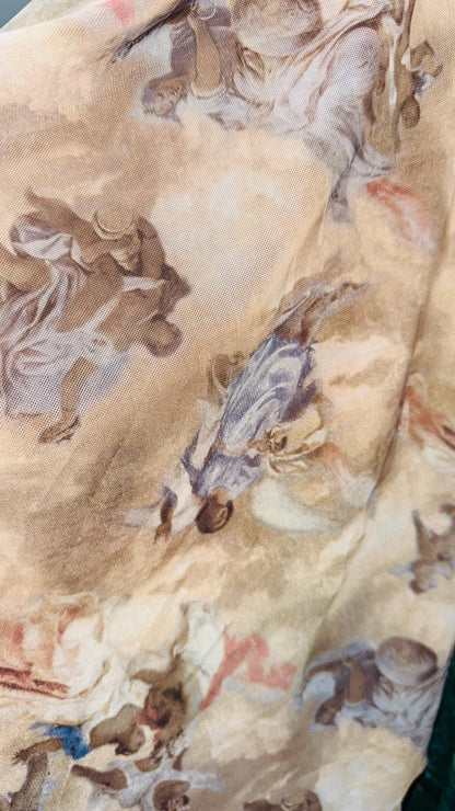 New Divine celestial Taupe and Hunter green color  print on great quality of nylon power mesh 4-way stretch 58/60” Sold by the YD.