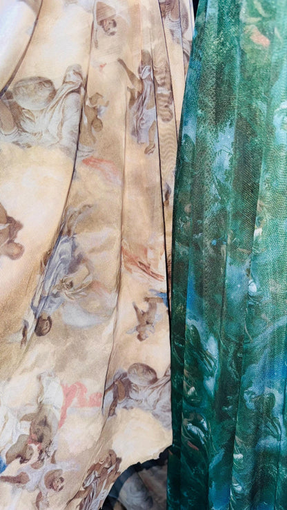 New Divine celestial Taupe and Hunter green color  print on great quality of nylon power mesh 4-way stretch 58/60” Sold by the YD.