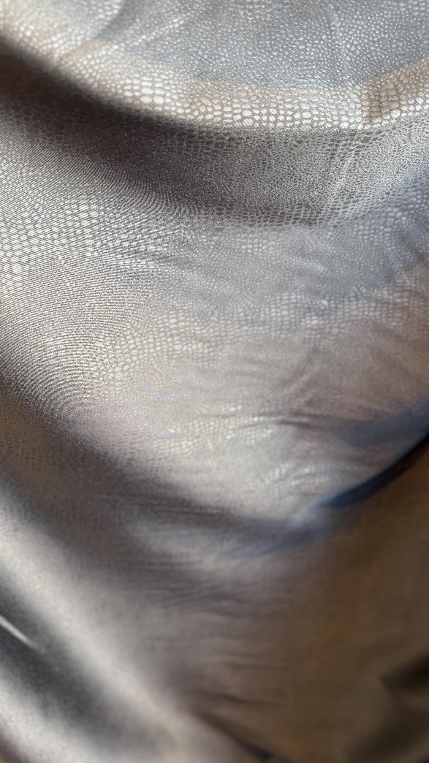 Exotic Snake design on stretch Black twill with foil 2-way stretch 50”/52” Sold by the YD. Ships Worldwide from Los Angeles California USA