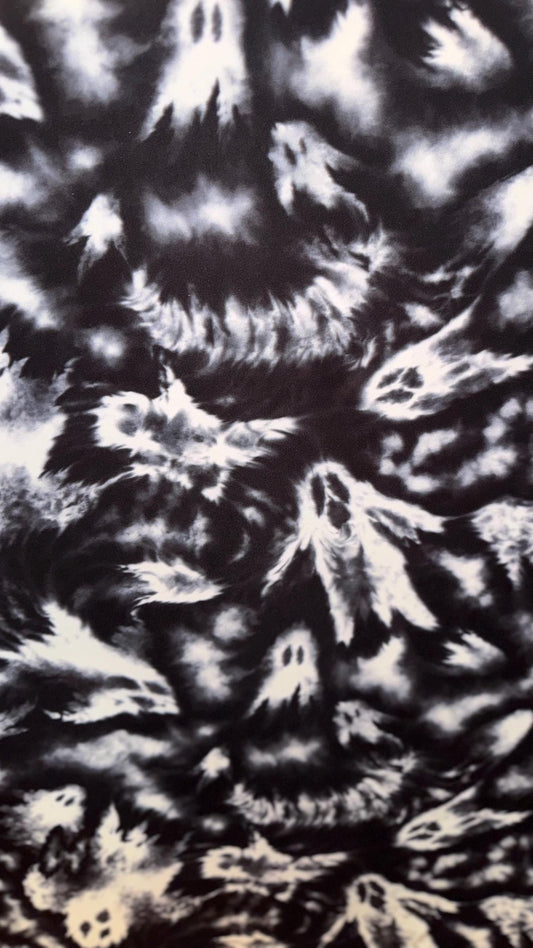 Ghost design print on best quality of nylon spandex and power mesh nylon spandex 4-way stretch 58/60” Sold by the YD. Ships worldwide
