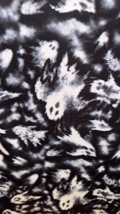 Ghost design print on best quality of nylon spandex and power mesh nylon spandex 4-way stretch 58/60” Sold by the YD. Ships worldwide