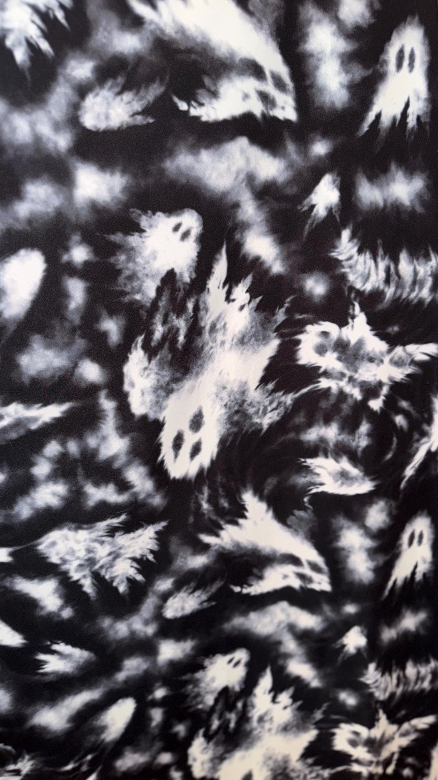 Ghost design print on best quality of nylon spandex and power mesh nylon spandex 4-way stretch 58/60” Sold by the YD. Ships worldwide