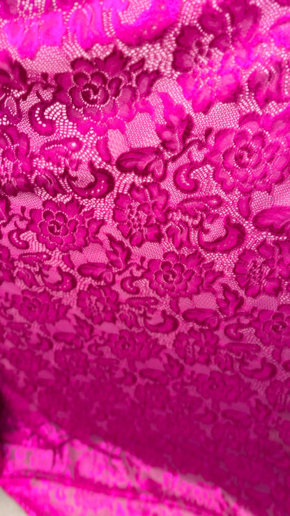 New Victoria Stretch lace design best quality of Magenta stretch lace 55/57” Sold by the YD. Ships Worldwide from Los Ángeles California USA