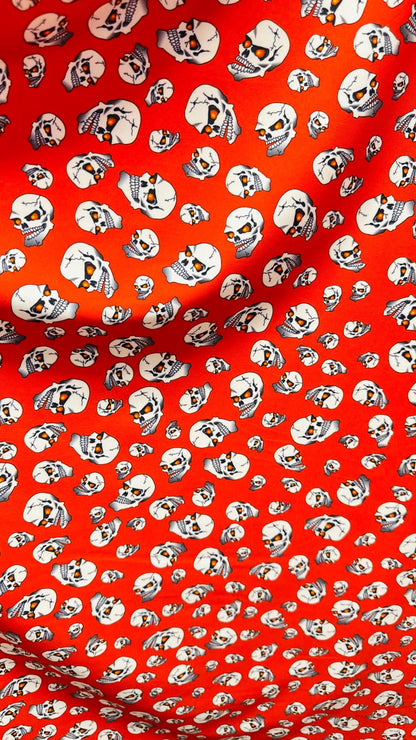 Terminator Skull Design on nylon spandex 4-Way stretch 58/60”  Sold by the Yd. Ships worldwide From Los Angeles  California USA.