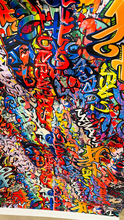 Graffiti design Multicolor print on great quality of nylon spandex  4-way stretch 58/60” Sold by the YD. Ships worldwide from Los Angeles CA