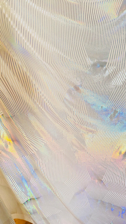 New Digital Geometric design on hologram poly spandex 2-way stretch 58/60” Sold by the YD. Ships Worldwide from Los Angeles California USA.