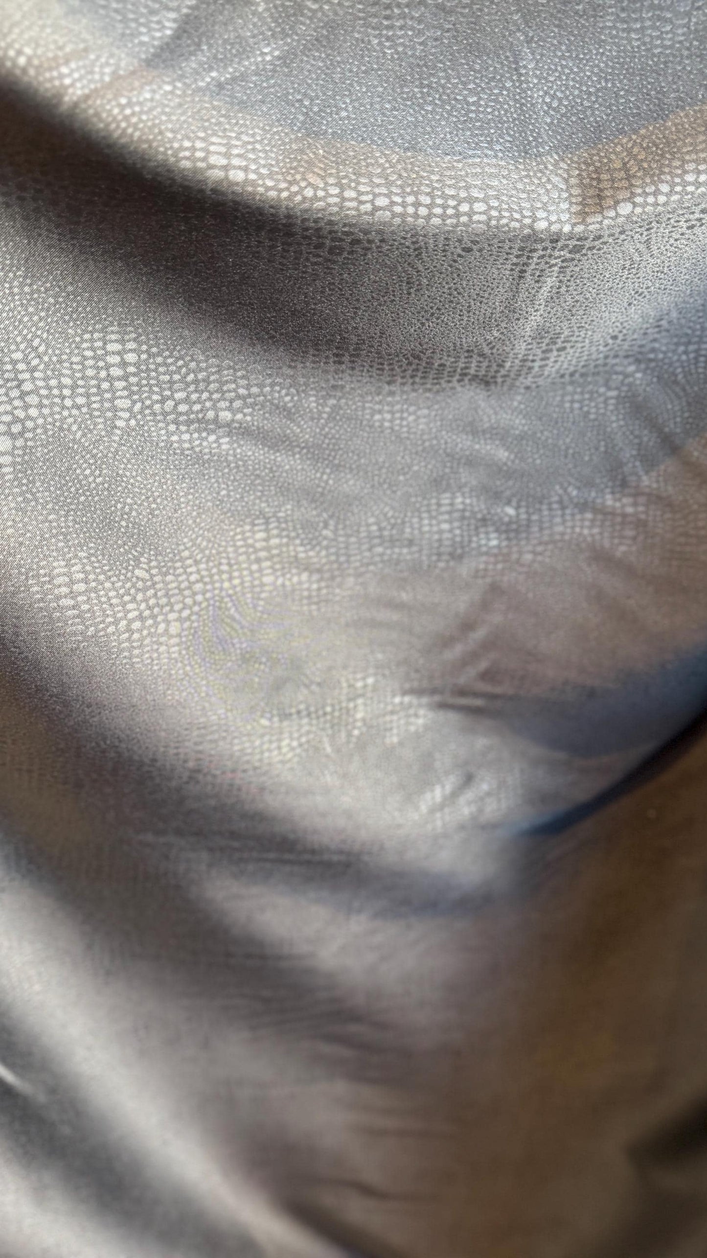 Exotic Snake design on stretch Black twill with foil 2-way stretch 50”/52” Sold by the YD. Ships Worldwide from Los Angeles California USA