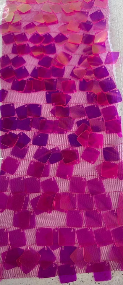 New square sequins iridescent colors embroidered on mesh fabric 2-way stretch 54/55” Sold by the YD. Ships worldwide from Los Angeles Califo