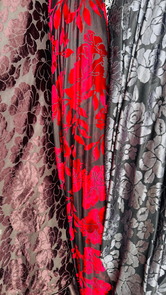 New burnout velvet exotic Flower design multicolor 4way Stretch 58/60" Sold by the YD. Ships worldwide from Los Angeles California USA.