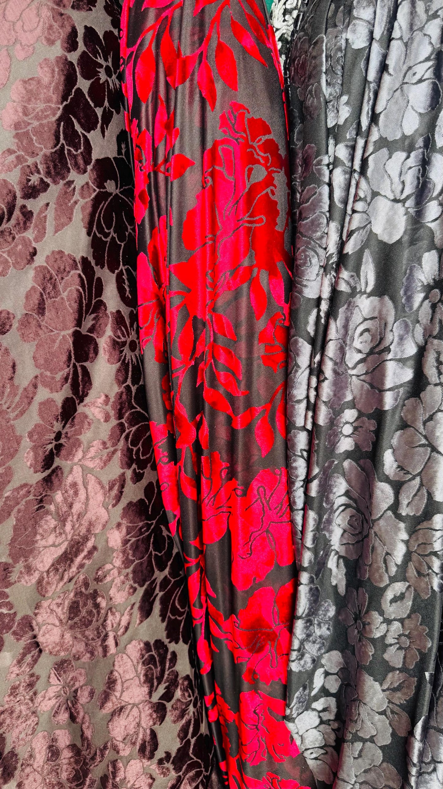 New burnout velvet exotic Flower design multicolor 4way Stretch 58/60" Sold by the YD. Ships worldwide from Los Angeles California USA.