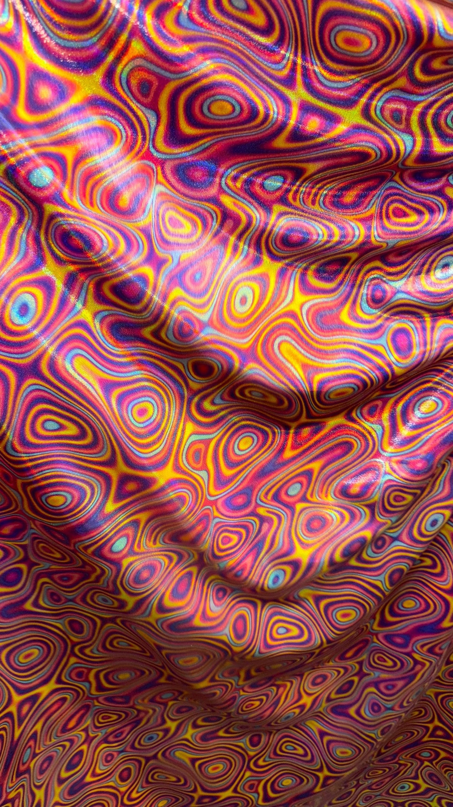 New Abstract lava design  Iridescent metallic nylon spandex 4way stretch 58/60" Sold by the YD. Ships worldwide from Los Angeles California