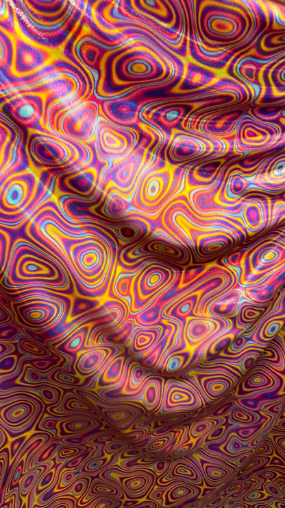 New Abstract lava design  Iridescent metallic nylon spandex 4way stretch 58/60" Sold by the YD. Ships worldwide from Los Angeles California